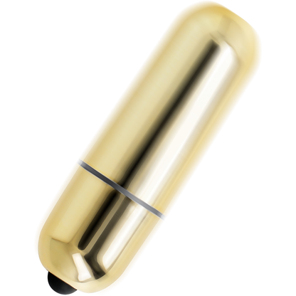 Mini proiettore vibrante dorato ONLINE, compatto e colorato, con dettagli luminosi e superficie brillante.