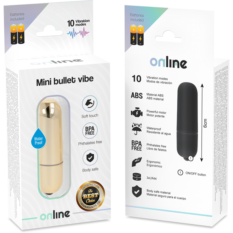 Mini proiettore vibrante dorato ONLINE, compatto e colorato, con dettagli luminosi e design elegante.