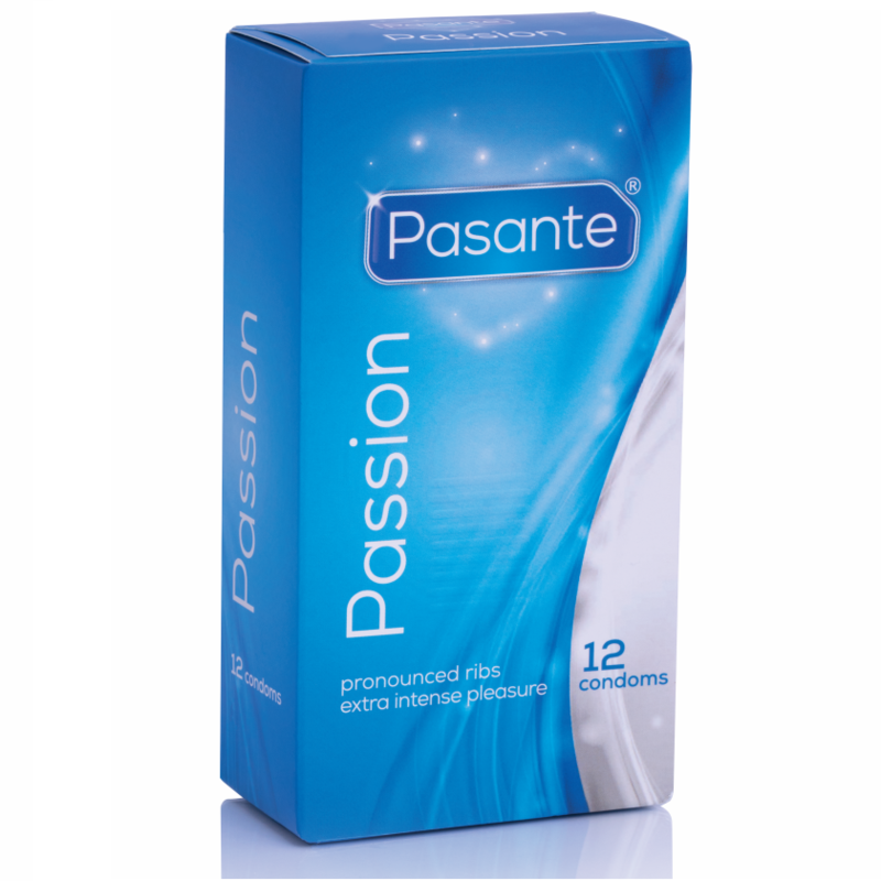Preservativi Pasante Placer a punteggi, confezione da 12 unità, con motivo a punteggiature per una sensazione stimolante.