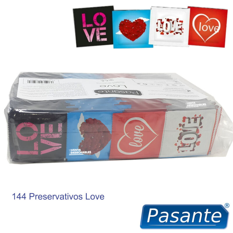 Preservativi Pasante Love Bag, confezione da 144 unità, scatola di preservativi in lattice per uso sicuro e affidabile