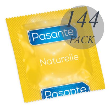 Preservativi naturali Pasante in confezione da 144 unità, confezione morbida e resistente, per protezione sicura e naturale.