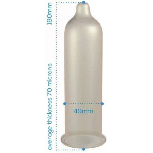 Preservativi Pasante Trim Closer Fit in confezione da 144 unità, confezionati singolarmente, con scatola bianca e dettagli.