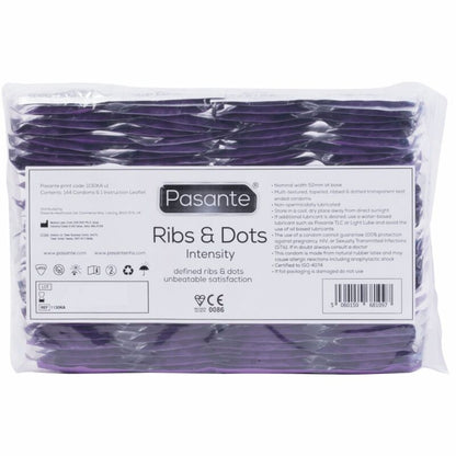 Preservativi Pasante Ribs & Dots Intensity, confezione da 144 unità, con superficie rigata e puntinata per una maggiore sensibilità