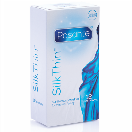 Set di 12 preservativi Pasante Seta MS Fine, confezione con dettagli visibili, materiali di alta qualità e design sottile.