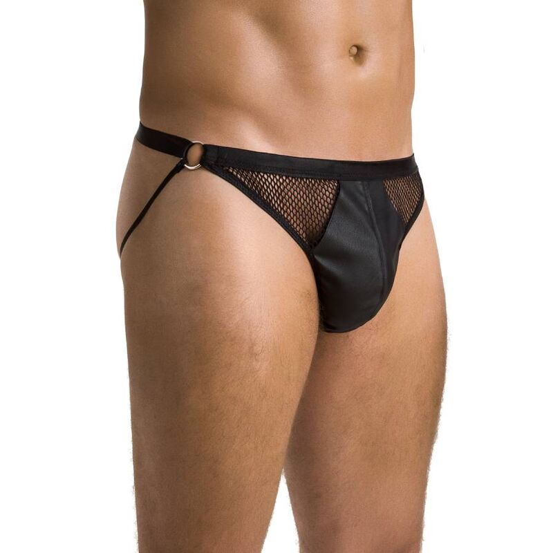Slip aperto nero Passion Men PASSION - 034, taglia L/XL, dettaglio morbido e comodo, vista frontale dell'intimo maschile.