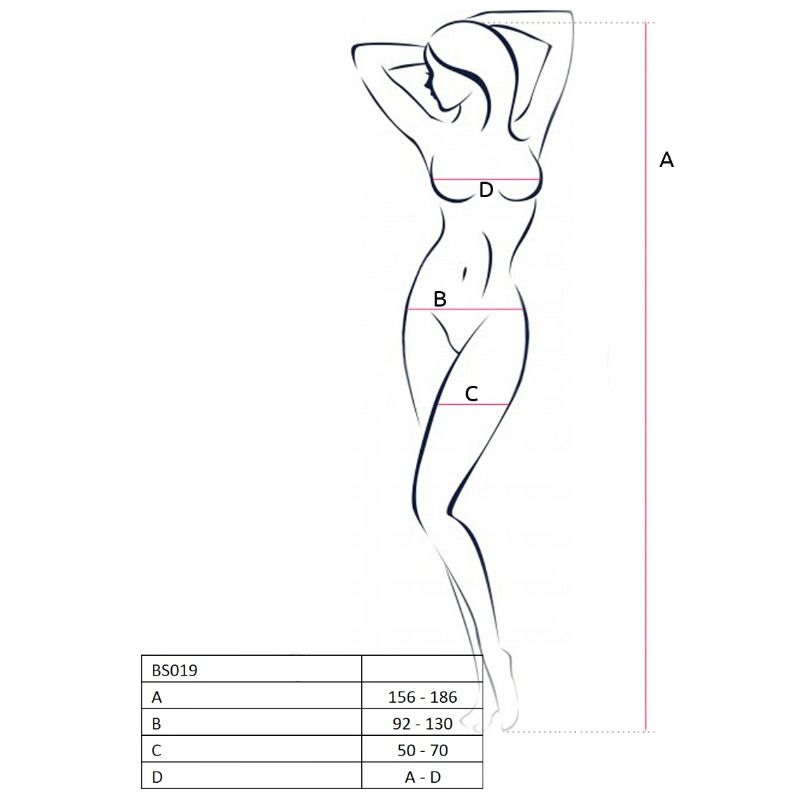 Bodystocking nero Passion Woman BS019, vestibilità unica, con dettagli eleganti, in tessuto elastico aderente, indossata su una modella.