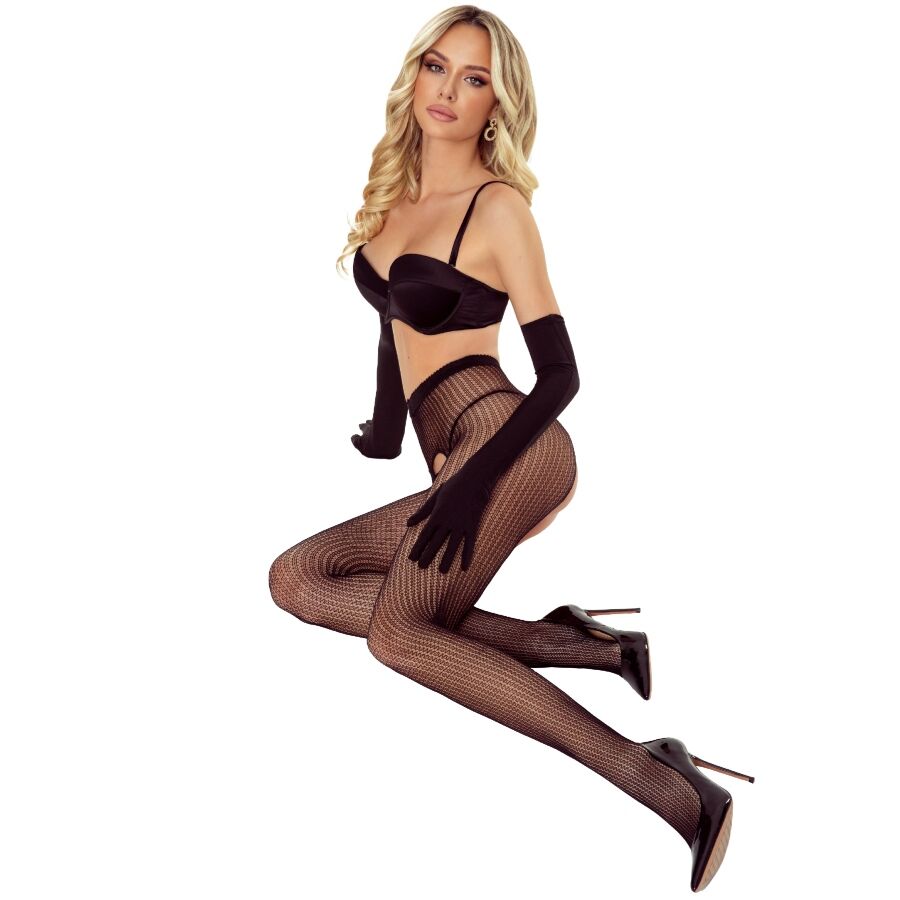 Collant nero PASSION WOMAN TIOPEN 038 3/4 con motivo elegante, visibile in dettaglio nell'immagine.