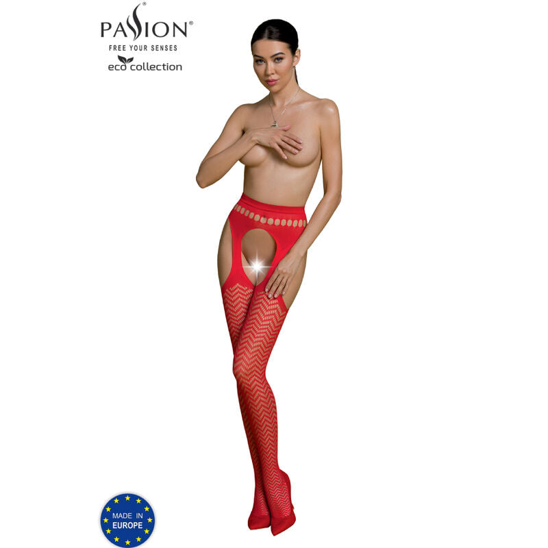 Calza body eco Passion Passion Woman Garter & Stock, colore rosso, dettaglio elegante e aderente, parte della collezione Eco S002.