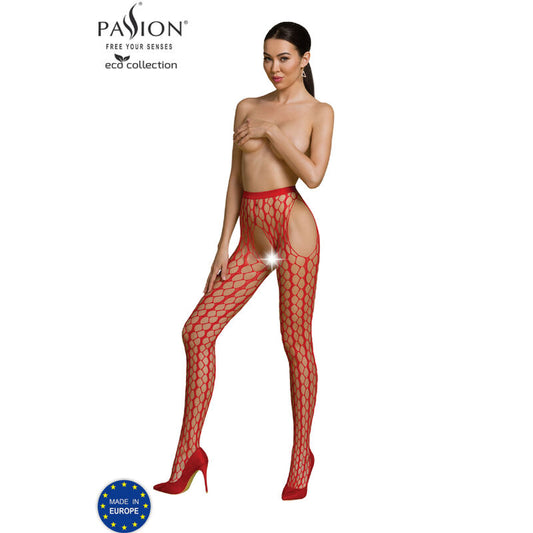Body stocking rosso Passion ECO S007 della collezione Eco, firmata Passion Woman Garter & Stock, dettaglio in tessuto elastico.