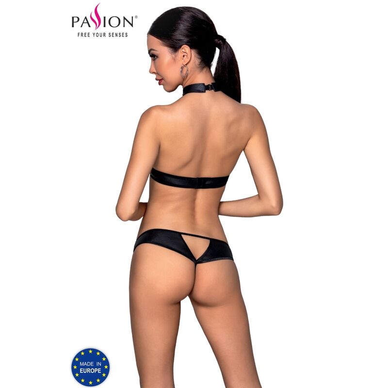 Set PASSION Malwia in pelle ecologica, completo con top e pantaloni in taglia S/M, tessuto morbido e stile elegante.