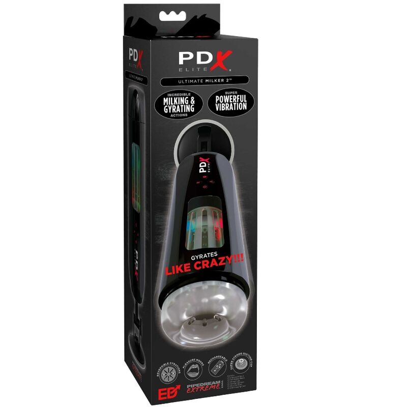Stroker Ultimate Milker PDX Elite con due motori rotanti e vibrazione, design realistico in dettaglio.