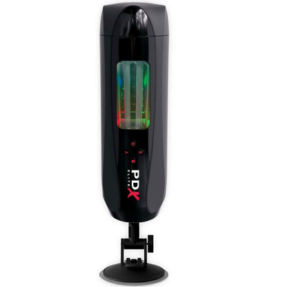 Stimolatore PDX ELITE Stroker Ultimate Milker con due motori rotanti e vibratore, design elegante e dettagli realistici.