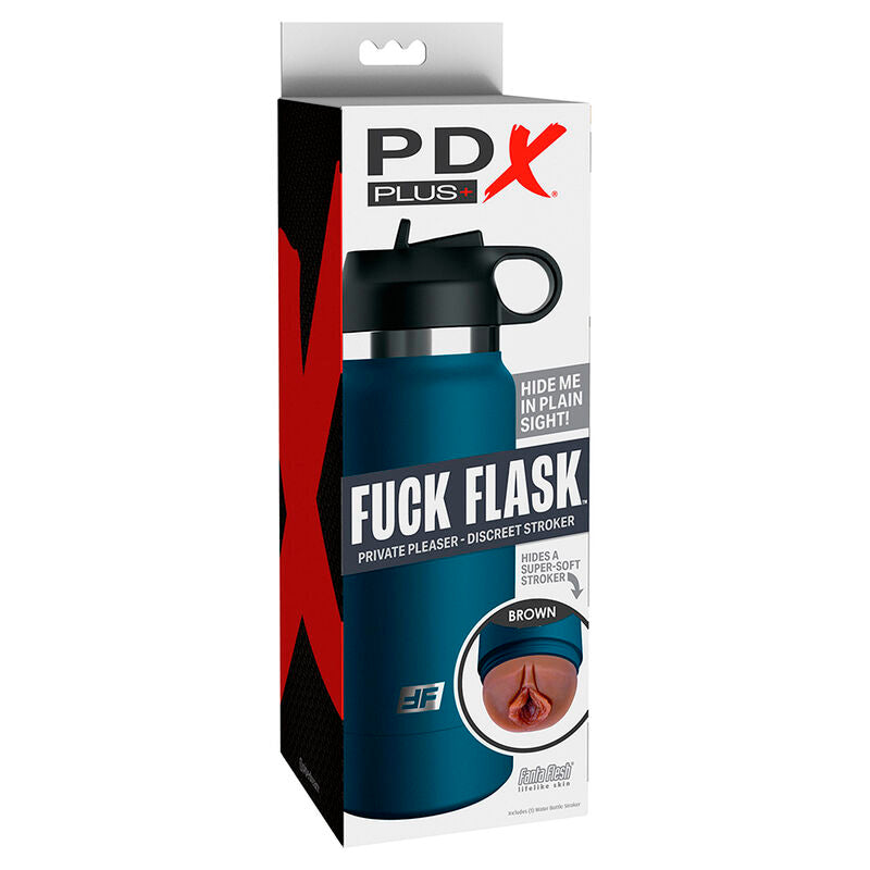 Stroker vaginali discreti PDX PLUS in colore marrone, modello Fuck Flask, con design realistico e compatto.