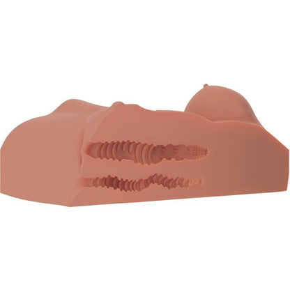 Masturbatore femminile PDX PLUS Torsio Doppia Entrata Candy, silicone realistico, dettaglio della superficie e aperture multiple.