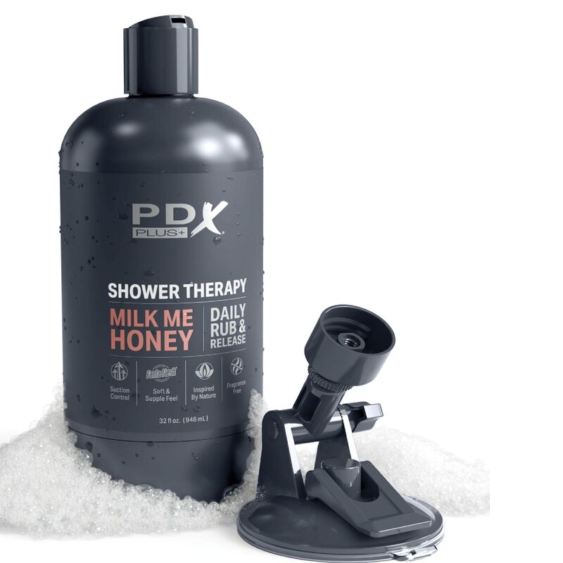Masturbatore stroker PDX PLUS+ Milk Me Honey Candy in design discreto a forma di bottiglia, dettagli realistici.
