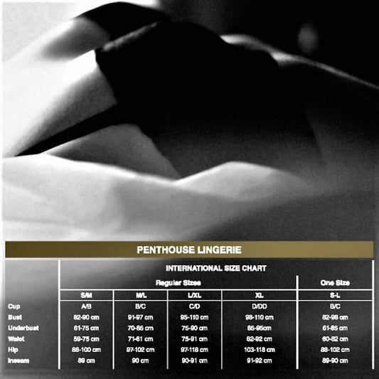 Perizoma nero PENTHOUSE DANGEROUS DARLING, taglia S/M, con dettagli seducenti e tessuto elastico, visibile in primo piano.