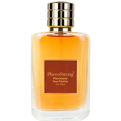 Profumo ai feromoni Pherostrong per uomo, flacone da 50 ml con spray, elegante confezione e design moderno.
