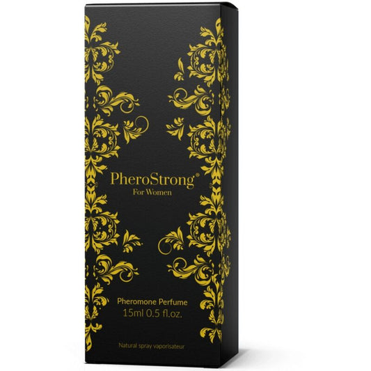 Profumo ai feromoni da donna Pherostrong da 15 ml con bottiglia elegante, ideale per attrarre e migliorare il fascino personale.