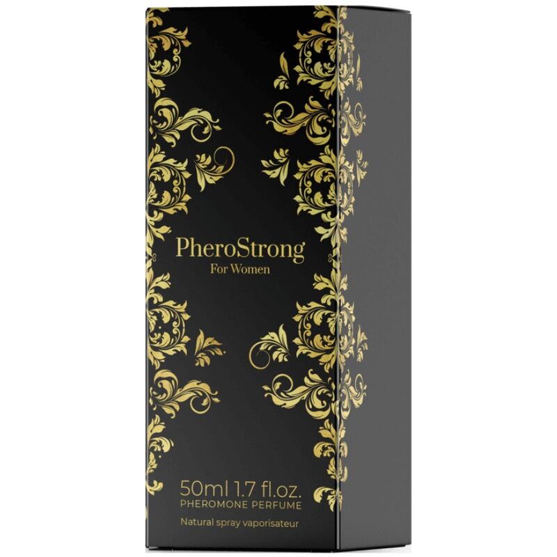 Profumo ai feromoni da donna Pherostrong, flacone da 50 ml con etichetta elegante e spray per attrazione e seduzione