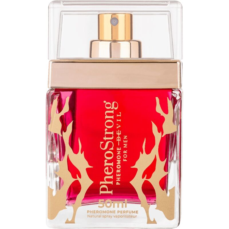 Profumo Pherostrong Devil per uomo, flacone da 50 ml, con etichetta, mostra il design del profumo ai feromoni.