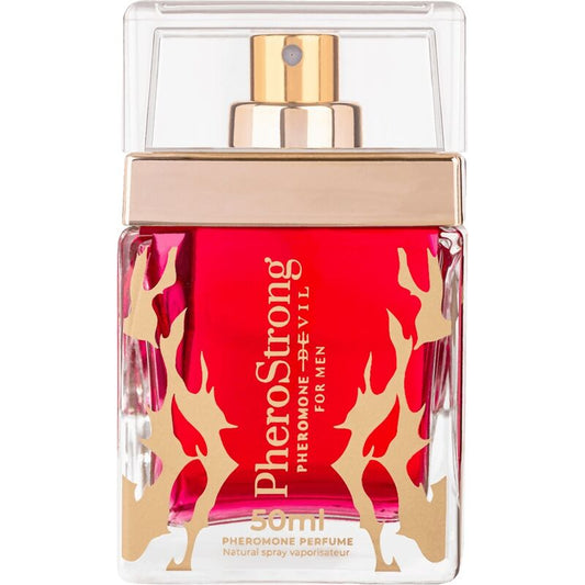 Profumo Pherostrong Devil per uomo, flacone da 50 ml, con etichetta, mostra il design del profumo ai feromoni.