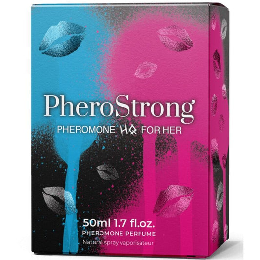 Profumo ai feromoni PHEROSTRONG per lei, flacone da 50 ml, confezione elegante e discreta, ideale per attrarre e sedurre.