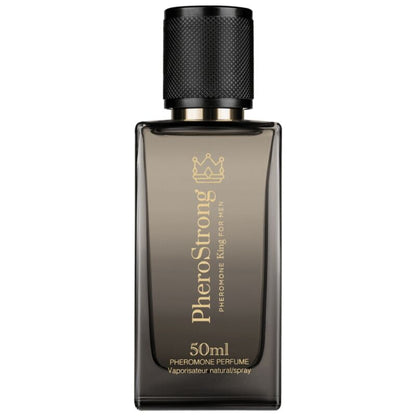Profumo ai feromoni King di Pherostrong per uomo, flacone da 50 ml con etichetta e spray, ideale per attrarre e sedurre.