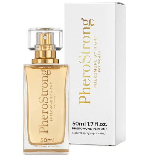 Profumo ai feromoni Pherostrong Notte da donna, 50 ml, con bottiglia elegante e design raffinato.