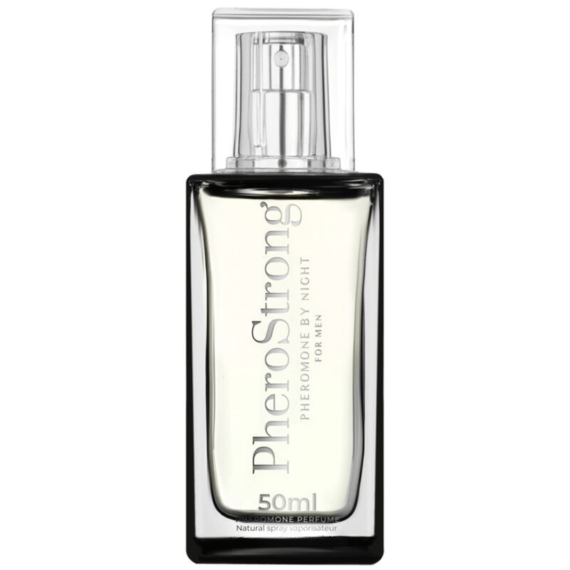 Profumo Pherostrong Notte per Uomo, 50 ml, con spray, bottiglia elegante e design nero, ideale per attirare e sedurre.
