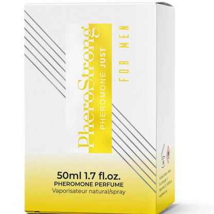 Profumo ai feromoni Pherostrong per uomini, bottiglia da 50 ml con etichetta elegante e design moderno.