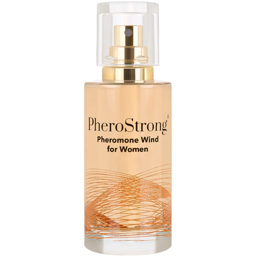 Profumo feromoni Pherostrong Wind per donna in flacone da 50 ml, bottiglia con spray e etichetta elegante.