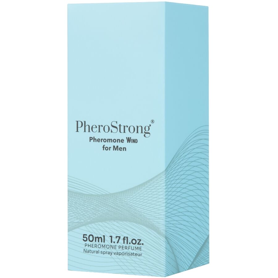 Profumo Pherostrong Wind per uomo, bottiglia da 50 ml con spray, con etichetta e design elegante, profumo maschile con feromoni