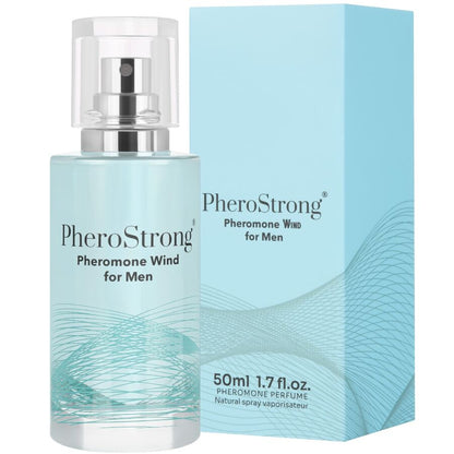 Profumo feromoni Pherostrong Wind per uomo, bottiglia da 50 ml con etichetta elegante e design moderno
