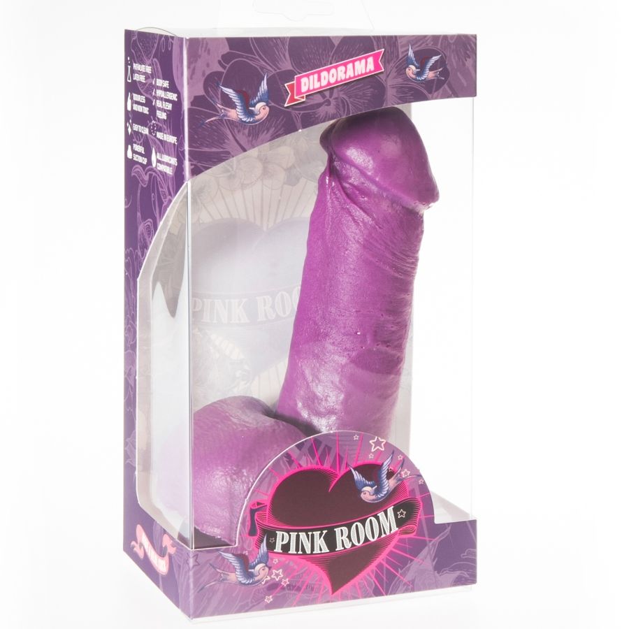 Dildo viola PINK ROOM da 16 cm, realistico, con superficie dettagliata, ideale per piacere personale e stimolazione sensoriale.