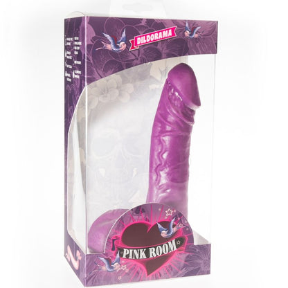 Dildo realistico viola PINK ROOM EBAN, lunghezza di 19 cm, dettaglio realistico e design vibrante, immagine frontale.