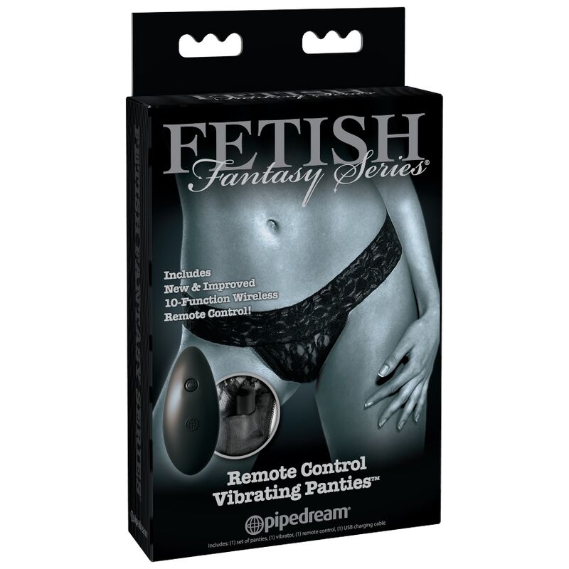 Mutandine vibranti Pipedreams FETISH FANTASY Limited Edition con telecomando, dettagli in pizzo nero e design seducente