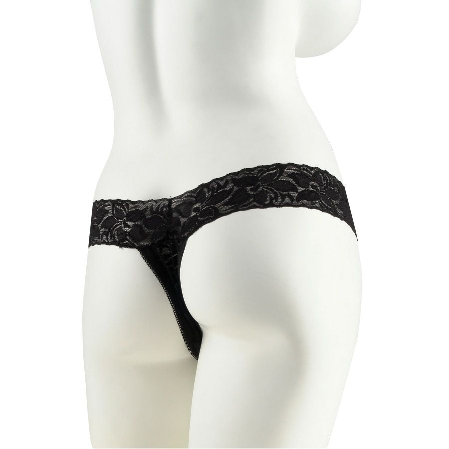 Mutandine vibranti con telecomando Fetish Fantasy Limited Edition di Pipedreams, dettagli in pizzo nero e design seducente.