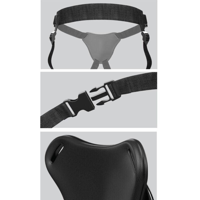 Imbracatura originale Pipedreams Body Dock, in pelle nera, con dettagli regolabili e chiusure sicure, vista frontale.