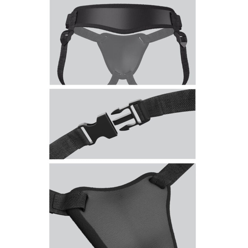 Imbracatura Body Dock Elite di Pipedreams, mini, in silicone nero, con cinturini regolabili e dettagli metallici.
