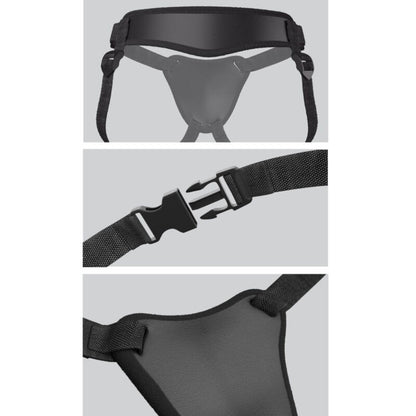 Imbracatura Body Dock Elite di Pipedreams, mini, in silicone nero, con cinturini regolabili e dettagli metallici.