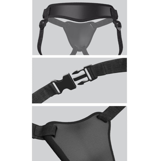 Imbracatura Body Dock Elite di Pipedreams, mini, in silicone nero, con cinturini regolabili e dettagli metallici.