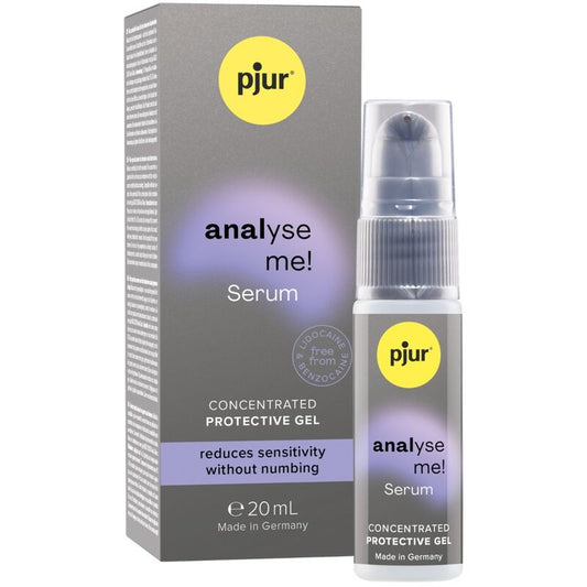 Siero analisi anal comfort PJUR, bottiglia da 20 ml con etichetta, applicatore e confezione del prodotto.