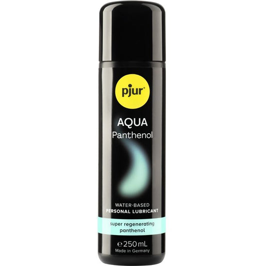 Lubrificante a base d'acqua PJUR AQUA PANTENOLO, flacone da 250 ml, con etichetta visibile e tappo blu