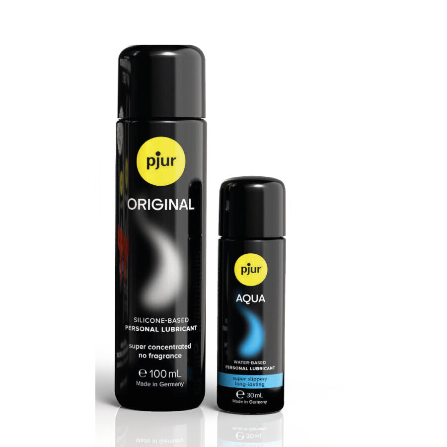 Cofanetto celebrativo PJUR 30° anniversario con lubrificante PJUR Original 100 ml e gel PJUR Aqua 30 ml in regalo.