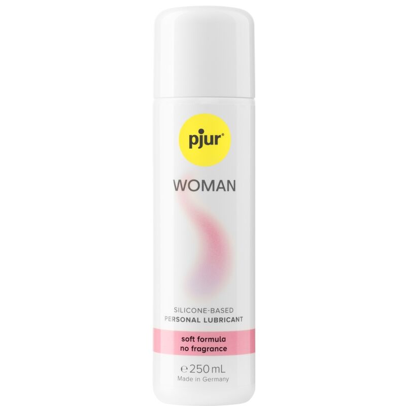 Lubrificante in silicone PJUR Donna Bodyglide, bottiglia da 250 ml, visibile con etichetta e contenuto trasparente.