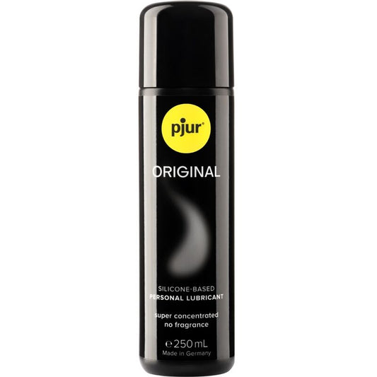 Lubrificante al silicone originale Pjur in bottiglia da 250 ml, contenuto fluido e setoso per uso intimo.