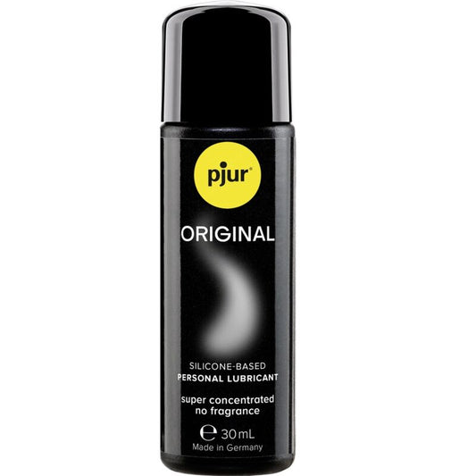 Lubrificante al silicone originale PJUR da 30 ml, bottiglia con etichetta blu e bianca, ideale per massaggi e uso intimo.