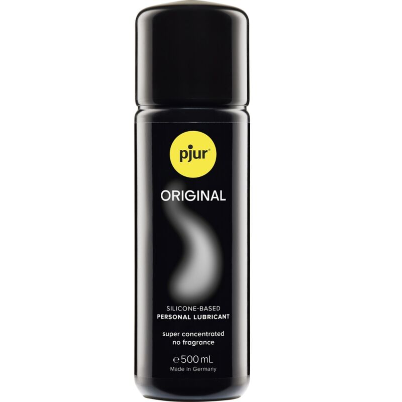Lubrificante al silicone originale PJUR da 500 ml, bottiglia con etichetta e tappo, ideale per uso personale e massaggi.