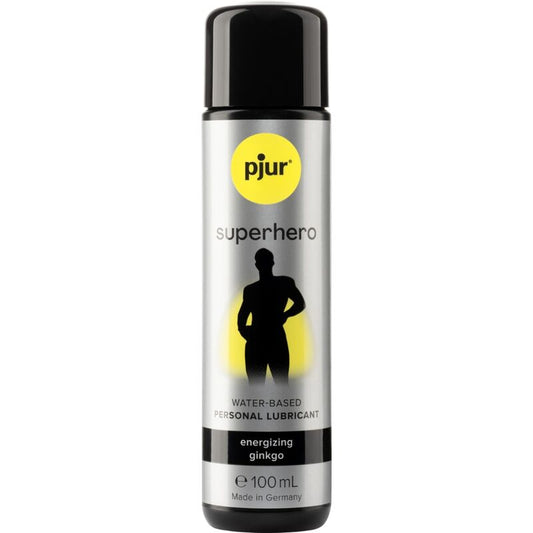 Lubrificante energizzante Pjur Supereroe Ginkgo da 100 ml, con formula rinvigorente e naturale, visibile nella bottiglia con etichetta.