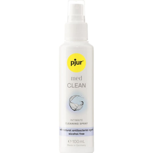 Spray detergente PJUR MED da 100 ml, confezione con flacone bianco e etichetta blu, ideale per igiene intima e cura della pelle